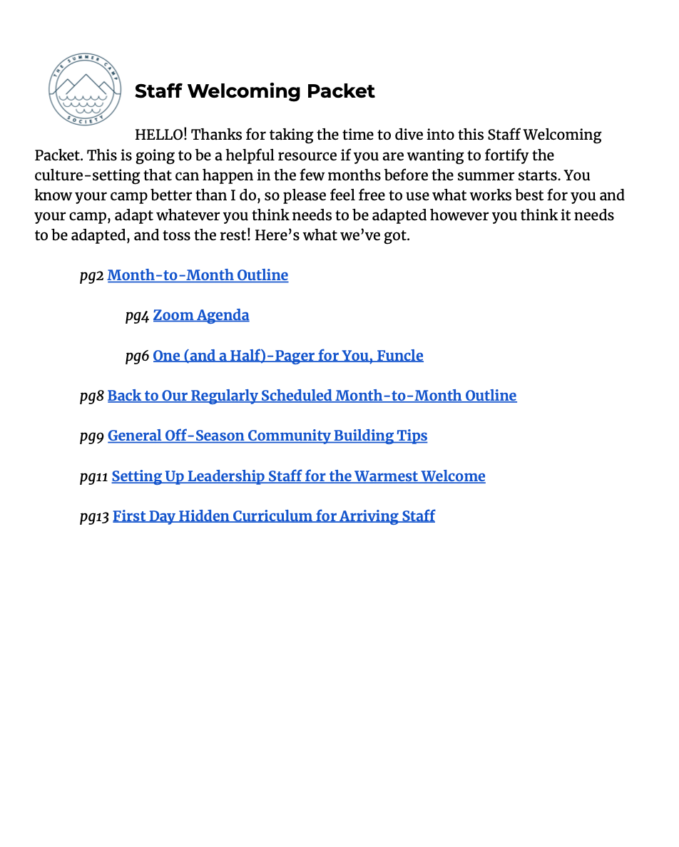 Staff Welcoming Packet