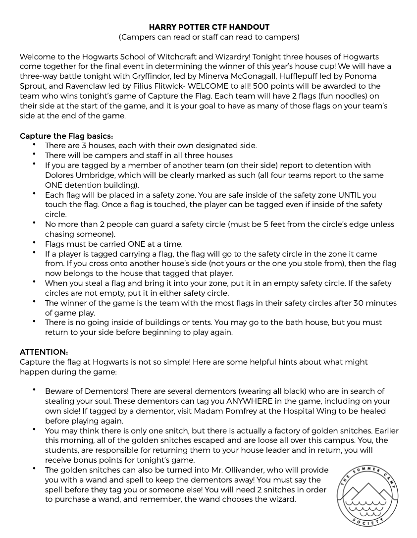 Harry Potter Capture the Flag Handout