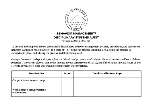 Behavior Management/Disciplinary Systems Audit