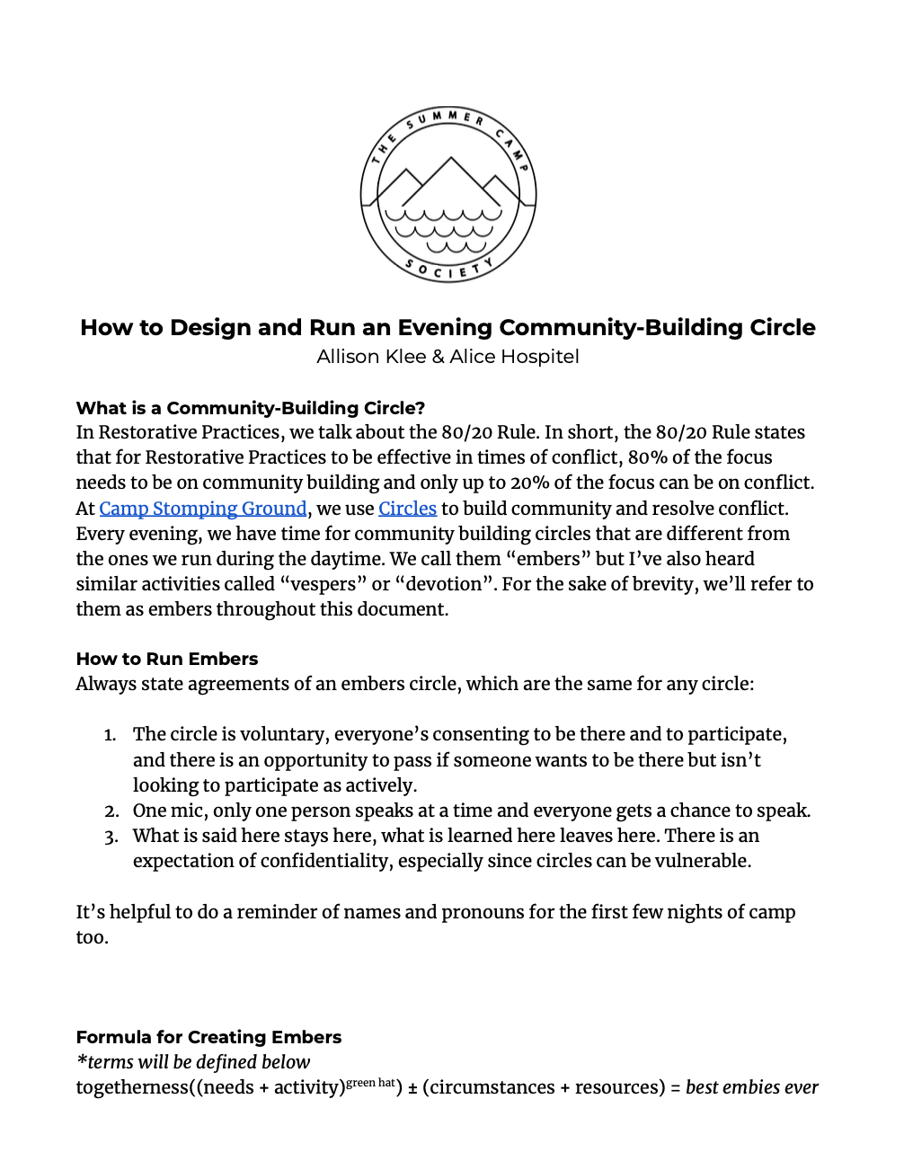 How to Design and Run an Evening Community-Building Circle