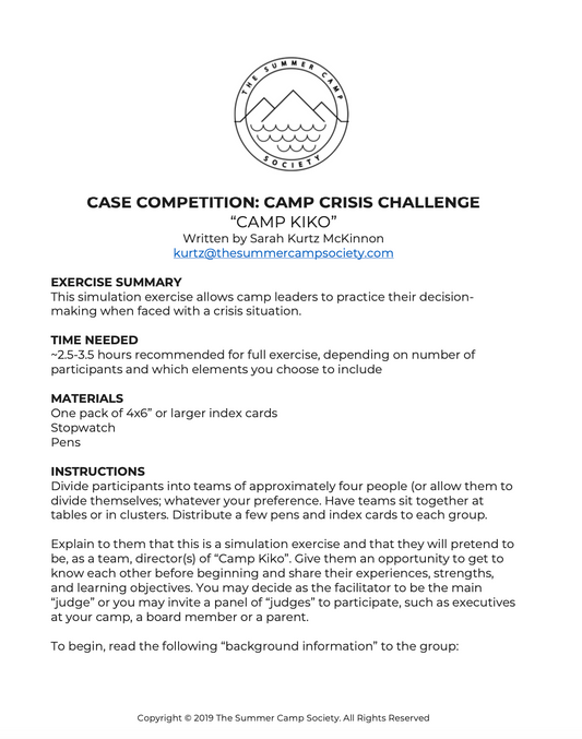 Case Competition: Camp Crisis Challenge-- Camp Kiko