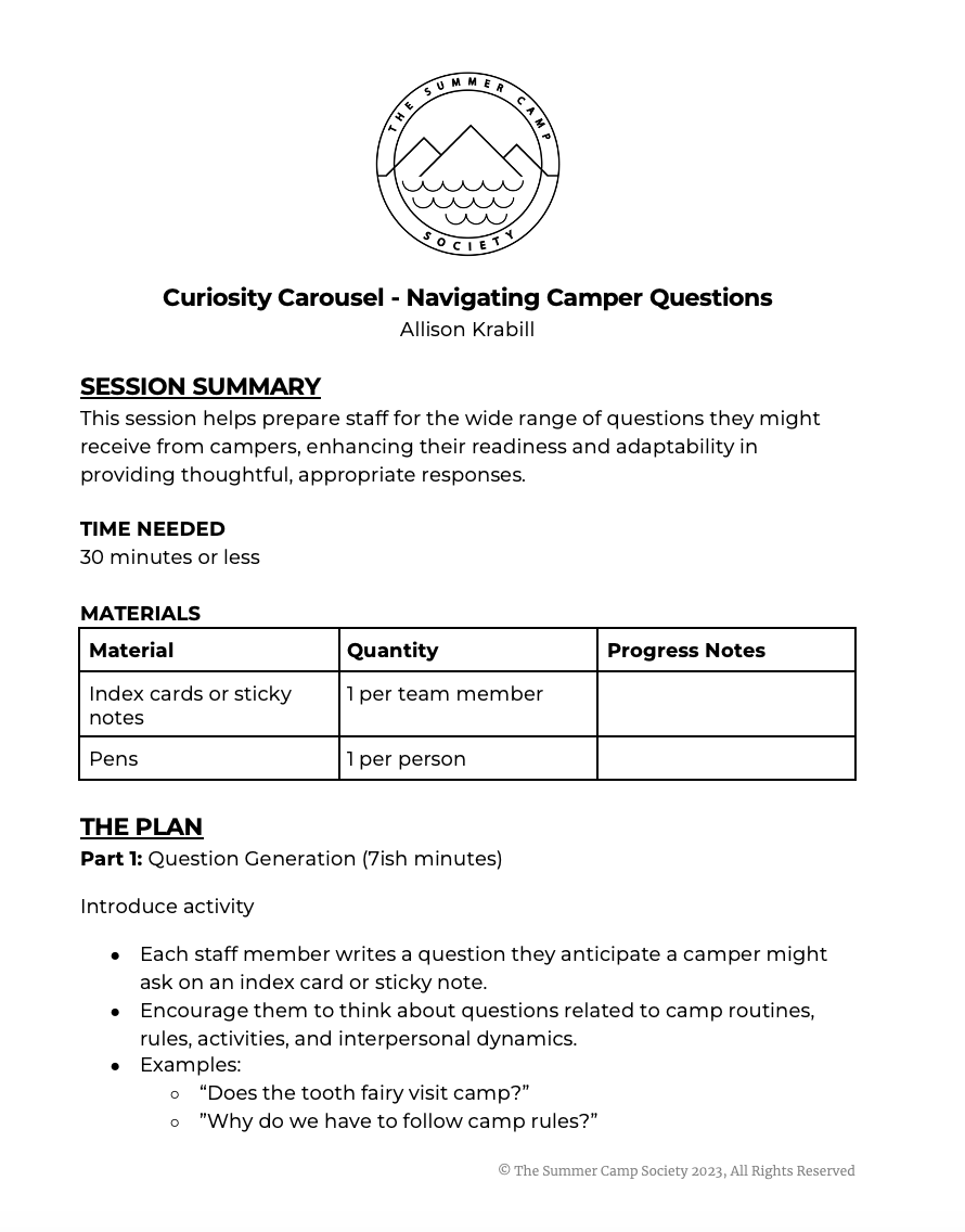 Curiosity Carousel - Navigating Camper Questions