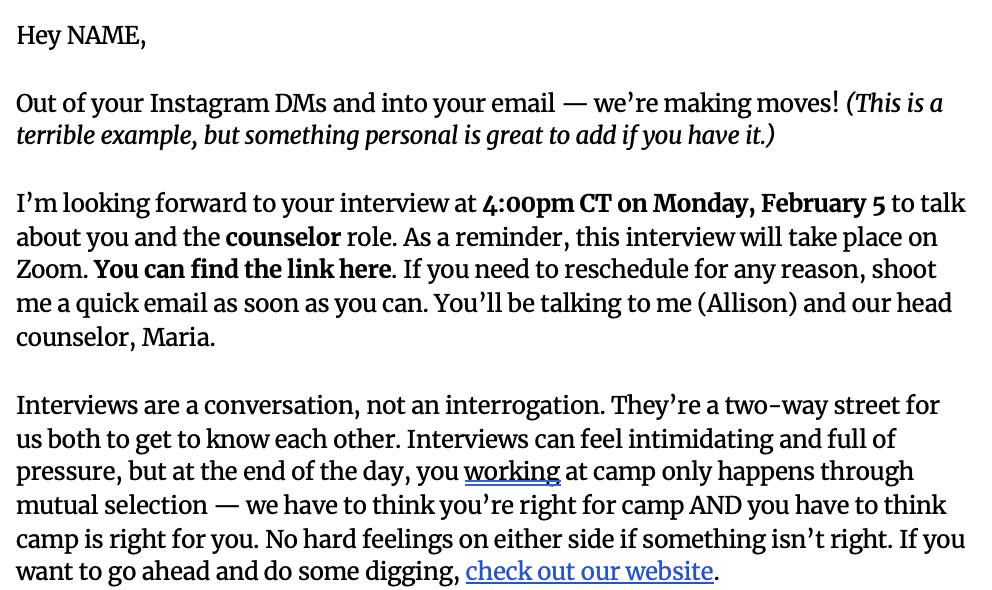 Pre-Interview Email Template