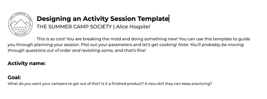 Designing an Activity Session Template